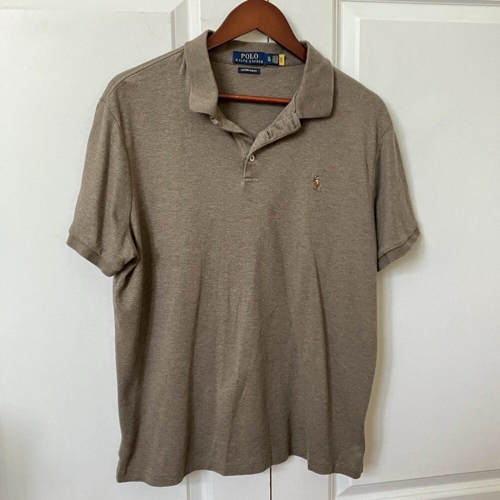 Polo Ralph Lauren Polo Shirt Mens XL Tan Custom Slim Fit Pony Logo‎ Soft Touch